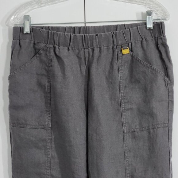 Ellen Tracy Linen Pants Size S Gray Capri Pockets Elastic Waist - Picture 2 of 6